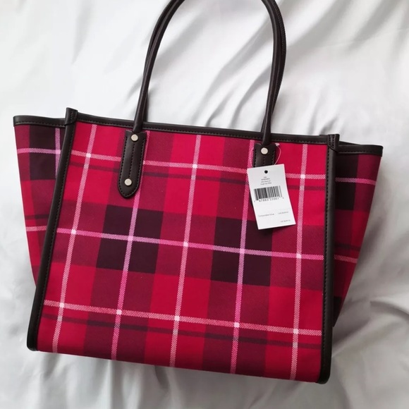 NEW Kate Spade Bright Rose Ella Plaid Tote WKR00604 $299 Red - Picture 8 of 10